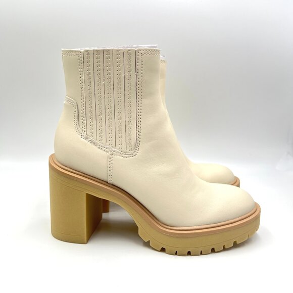 Dolce Vita Womens Size 6 Cream Leather Lug Sole Platform Boots - Picture 1 of 16